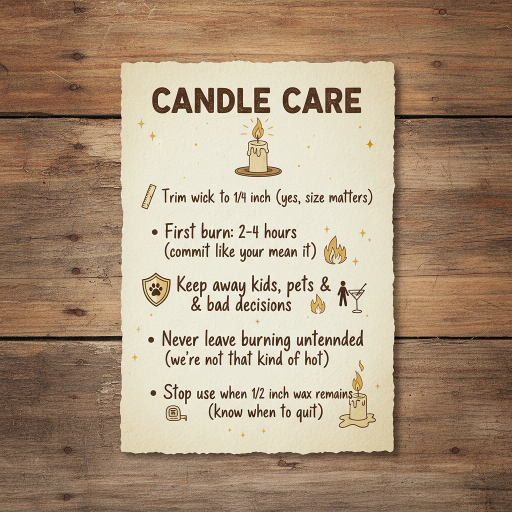 Rustic Funny Candle Care Card - Updated