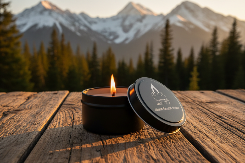 Single Candle with Mountains